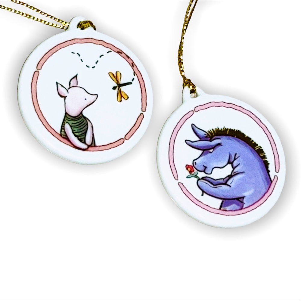 Vintage Disney classic piglet & eeyore christmas ornaments porcelain medallions